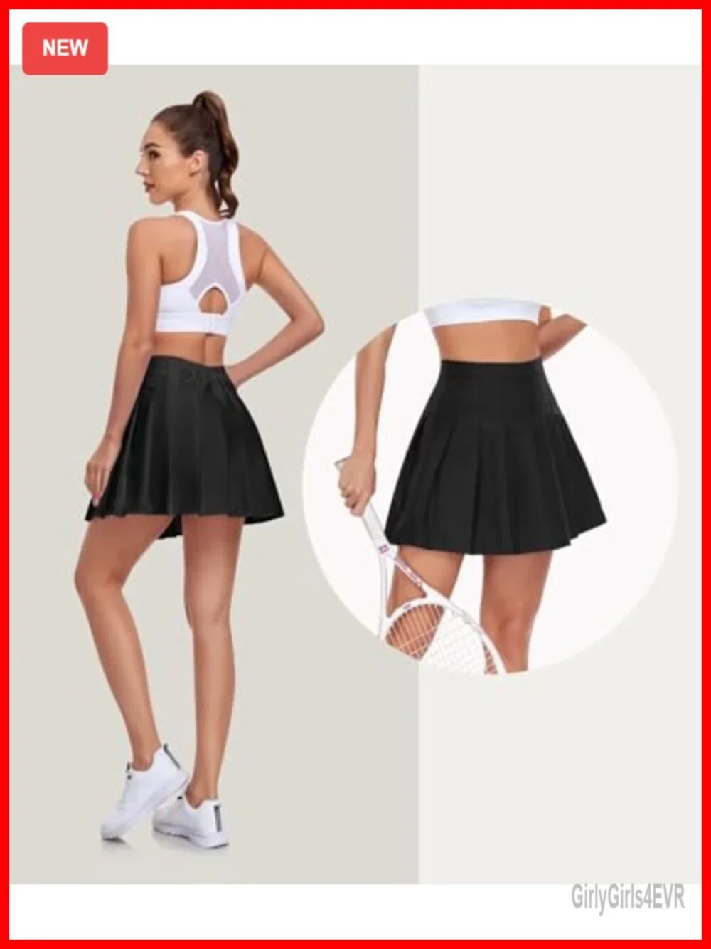 Women's High Waisted Pleated Tennis Skort with Built-in Shorts, A-Line